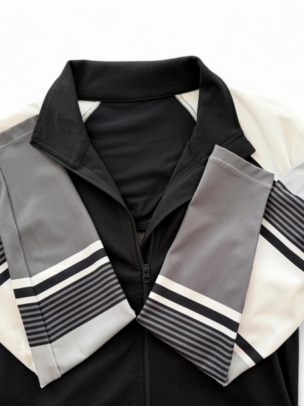 Lorna Jane Black Zip-Front Jacket with Gray & White Striped Sleeves - Picture 4 of 4